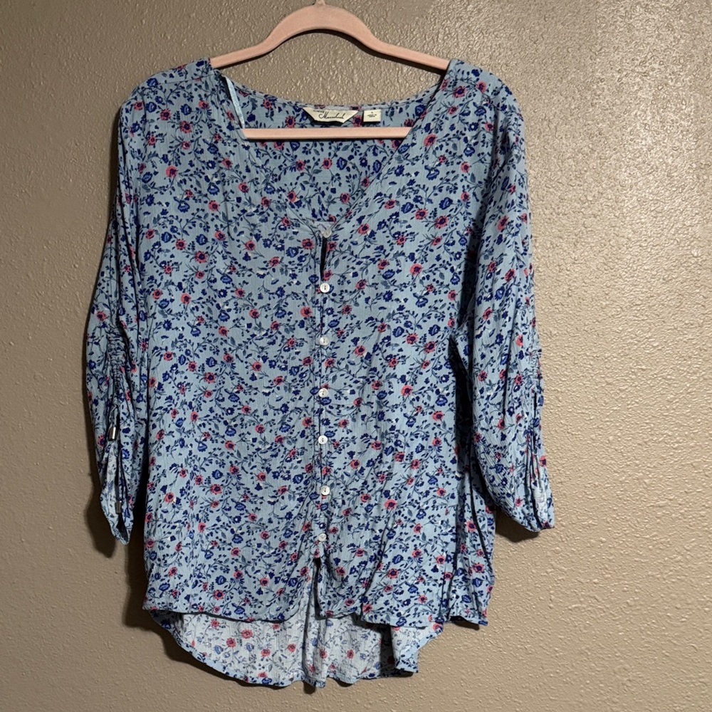 Floral Blue Button-Up Women's Top